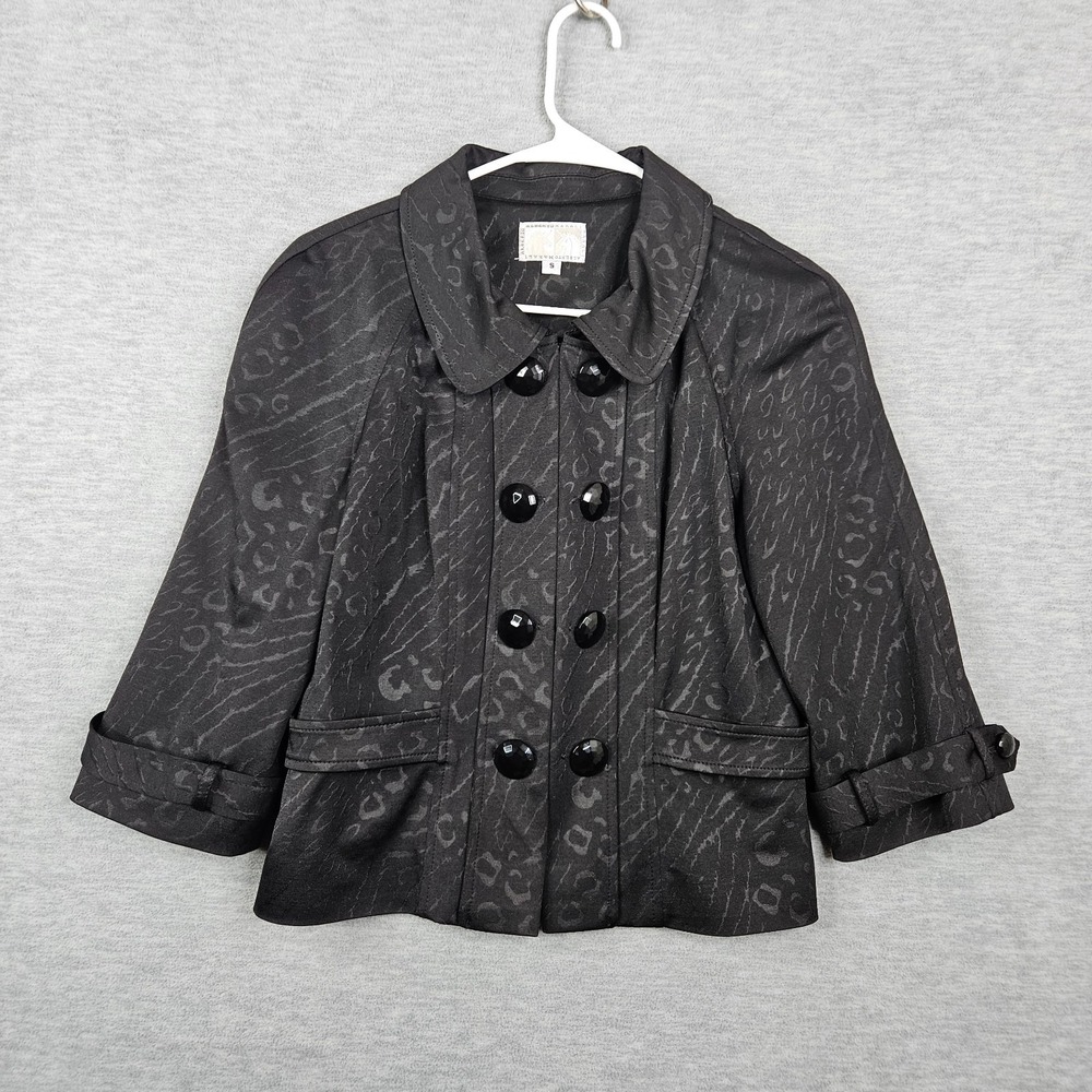 Alberto Makali Black 3/4 Sleeve Lined Decorative Buttons front Jacket Size S
